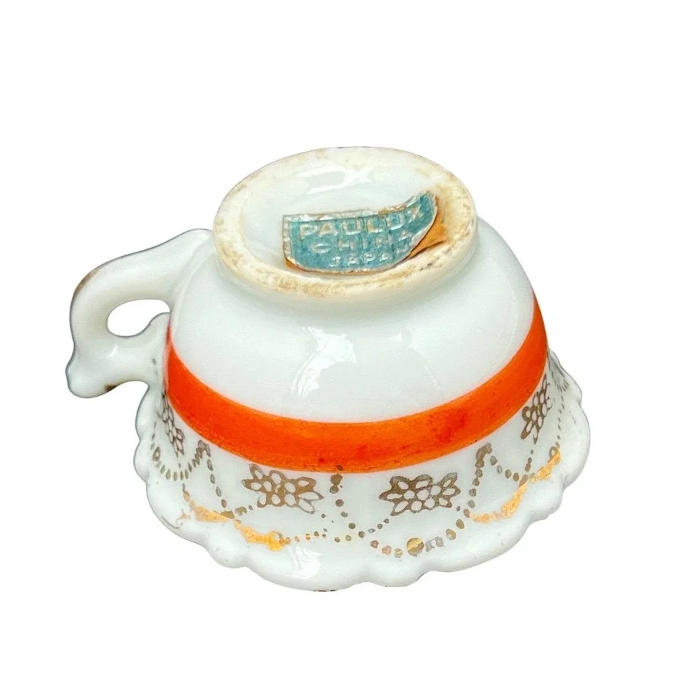 Vintage Paulux China Miniature Teacup Japanese Porcelain Orange Gold Floral